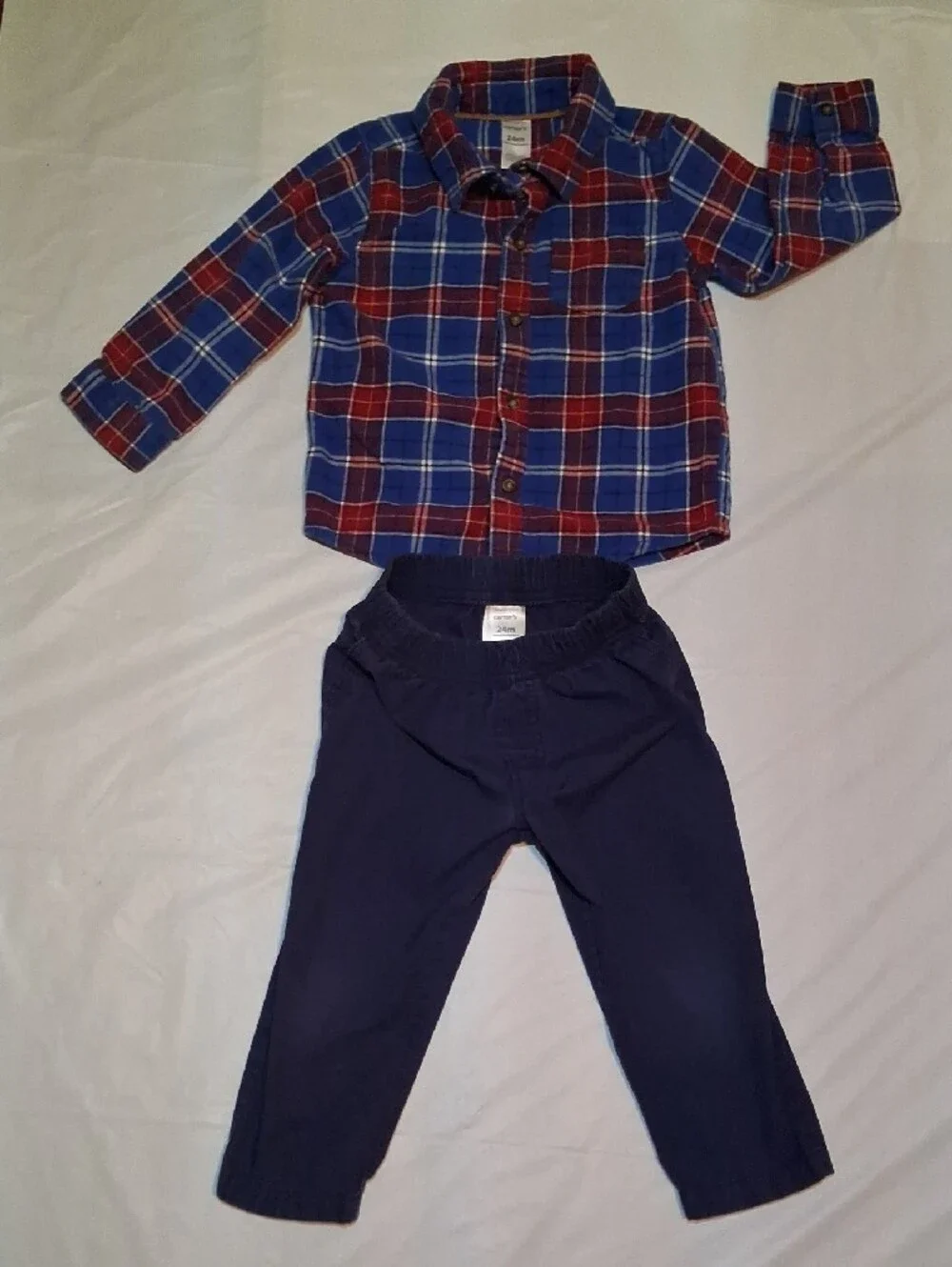 Carter's Toddler Boy Plaid Flannel Button-Up Shirt & Navy Pants Set 24 Months